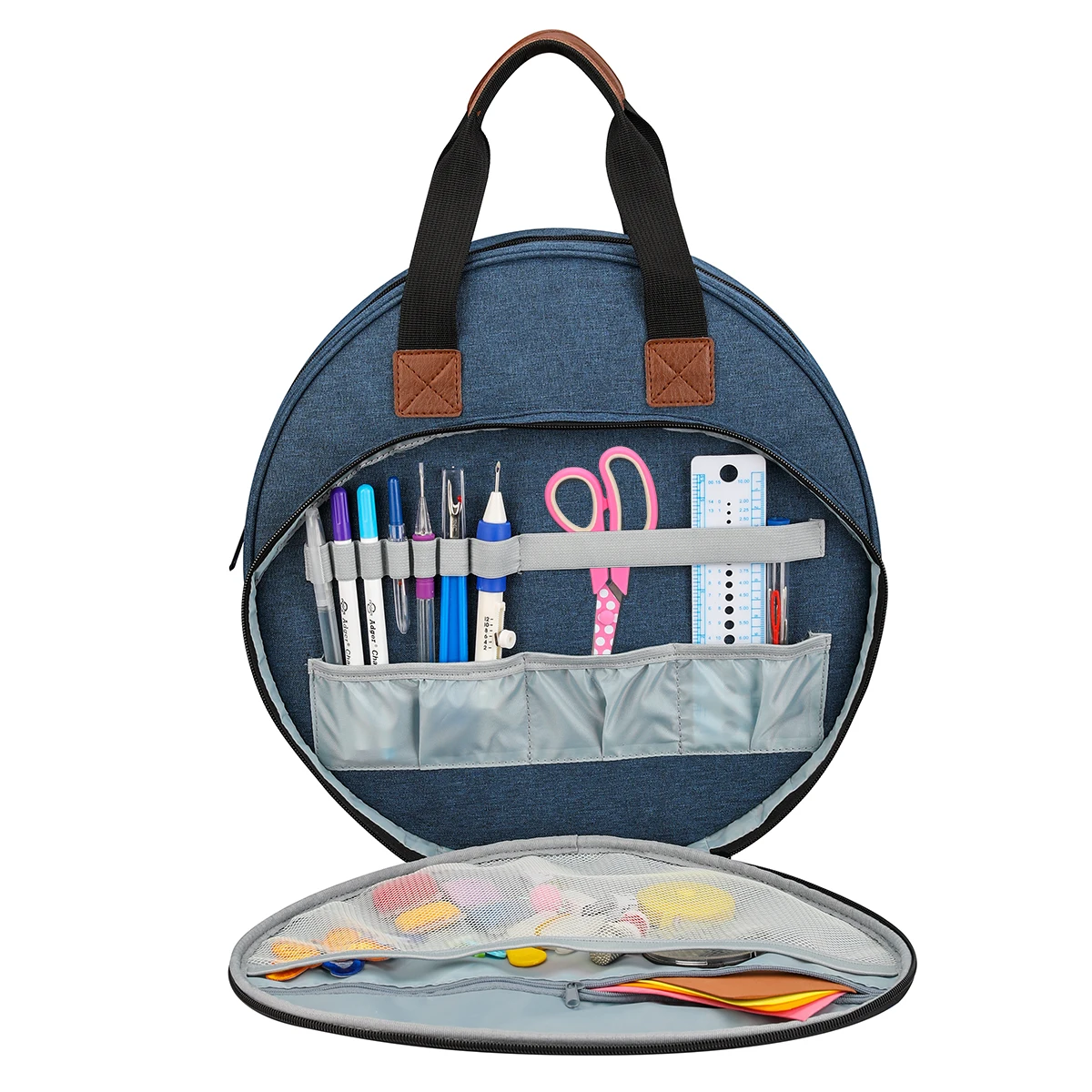 Bolsa de hilo de bordar con Hojas de arce, bolsa circular bordada redonda, bolso de mano de punto de Color azul, accesorios de costura, 2021-4