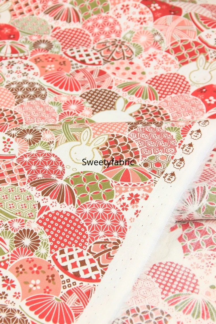 

110x45cm Bronzing Japanese Bunny Printed Cotton Fabric tissus telas Cotton Fabrics Tecido Handmade Sewing patchwork Accessories