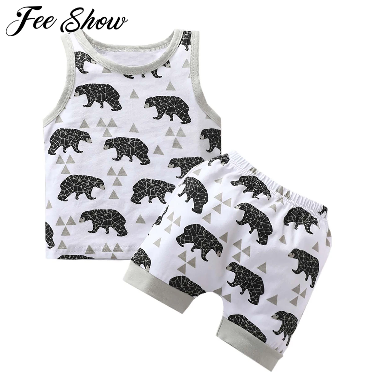 

Одежда для новорожденных; Одежда для маленьких мальчиков и девочек принты животных из мультфильмов Топ без рукавов и шорты, комплект из 2 пр...