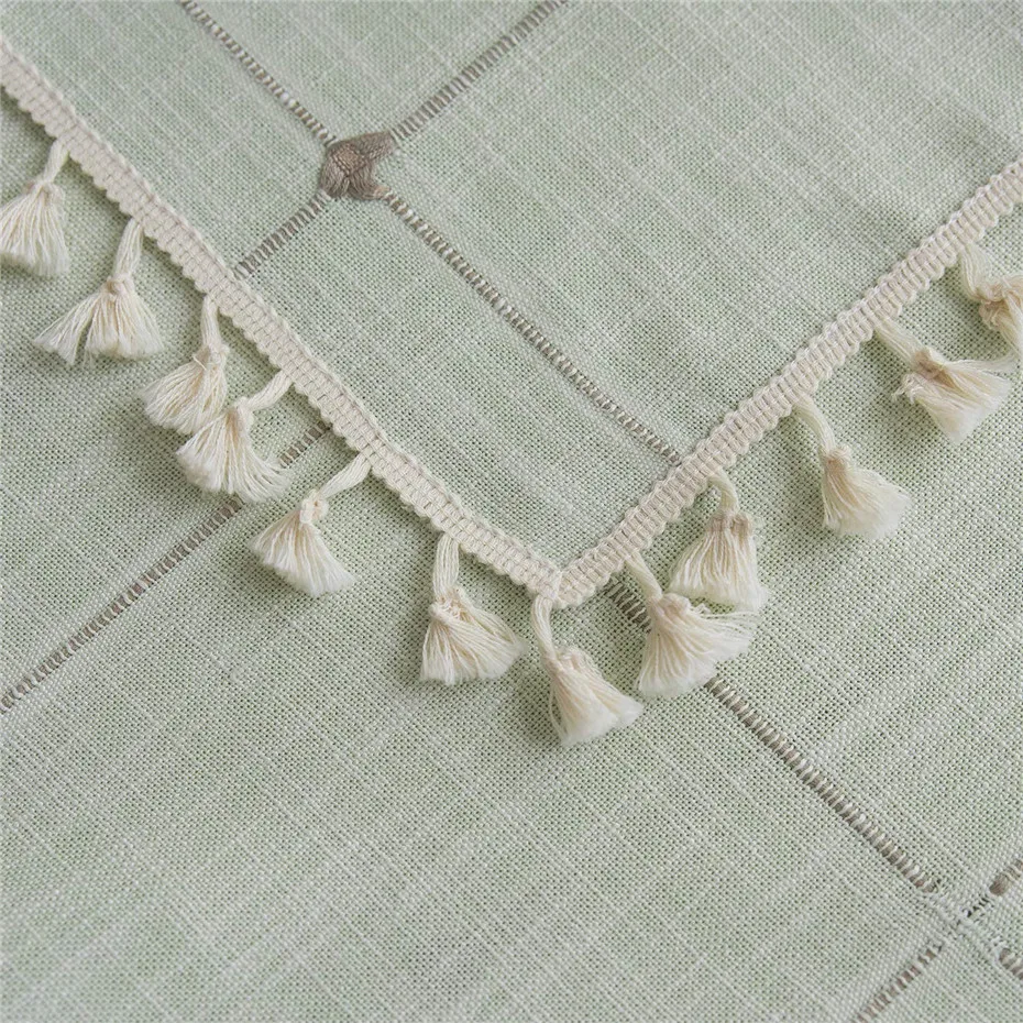 Моющаяся хлопчатобумажная льняная однотонная скатерть с вышивкой квадратная