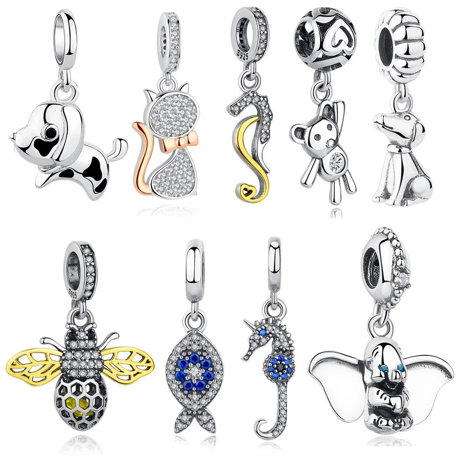 100% 925 шариков шарма стерлингового серебра с изображением милых животных кошек и