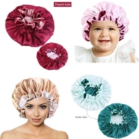 mommy and me kid satin bonnet double layer women night sleeping cap children head cover hair accessories reversible silky bonnet
