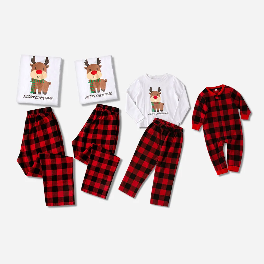 PatPat Reindeer Print Long-sleeve Top Plaid Pants Lounge Set for Family Matching Spring Autumn Winter Round Neck | Мать и ребенок