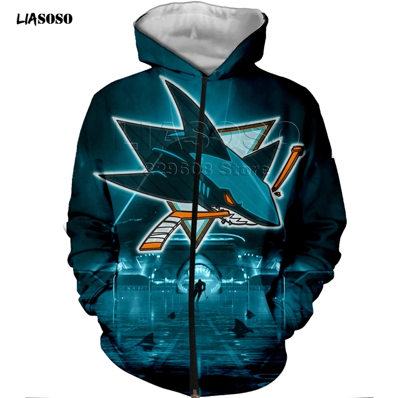 LIASOSO/Новинка Толстовка с капюшоном на молнии 3D принтом животных и акул Модный