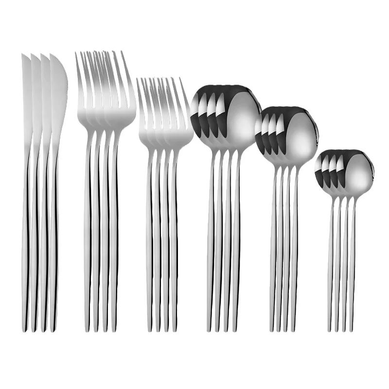 

24pcs Tableware Stainless Steel Cutlery Set Kitchen Knives Forks Spoons Set Dinnerware Set Dinner Wedding Mirror Silver Gold