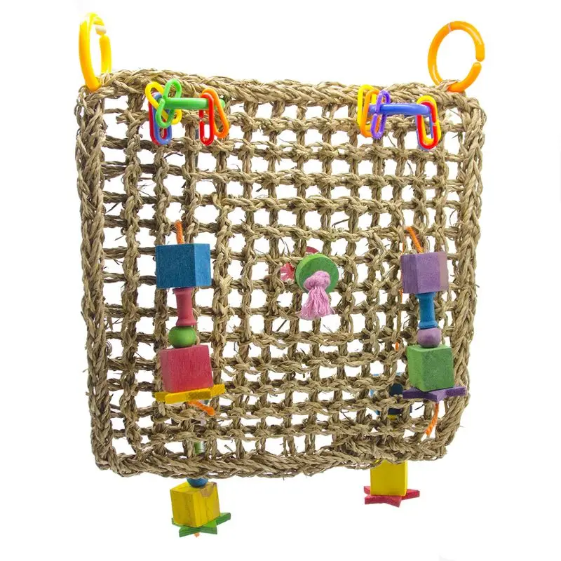 

Straw Braid Rope Net Hammock Ladder Bird Foraging Wall Toy for Parrot Parakeet Cockatiel Conure Cockatoo African Grey Macaw