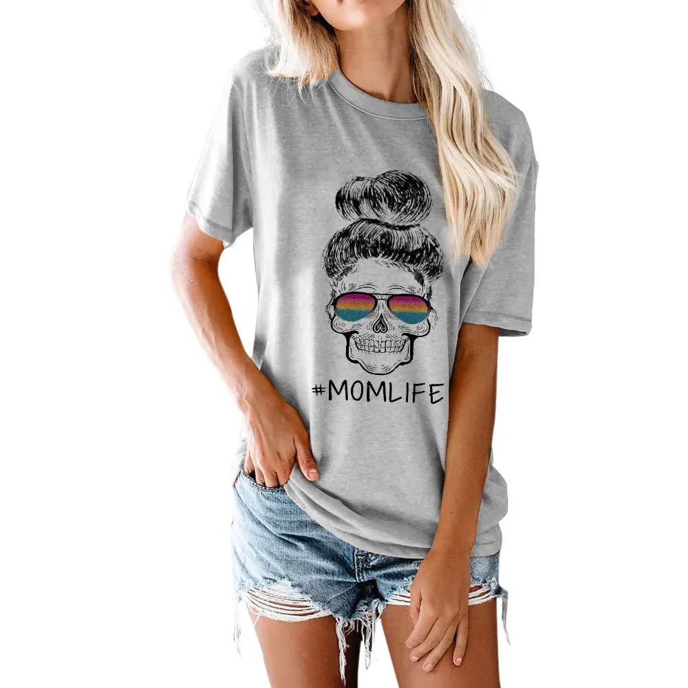 

Carney women's top fashion momlife letter round neck short sleeve T-shirt