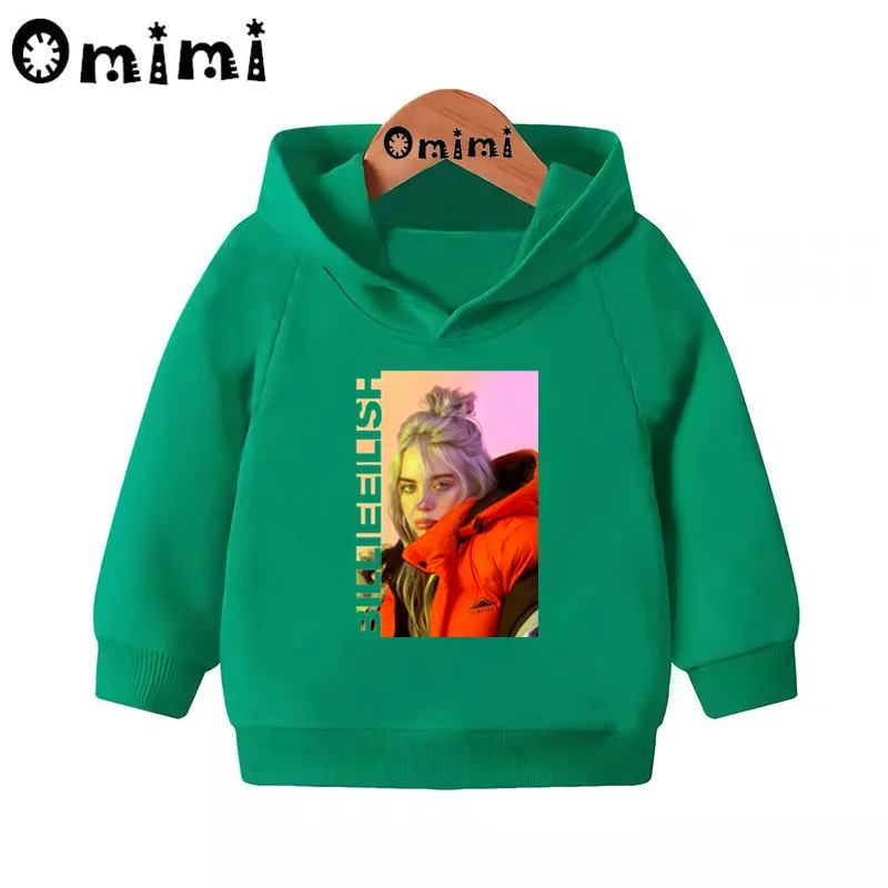 Детские толстовки с принтом Billie Eilish; Детские повседневные толстовки с капюшоном; пуловер для малышей; топы для маленьких девочек и мальчиков; осенняя одежда; KMT4569