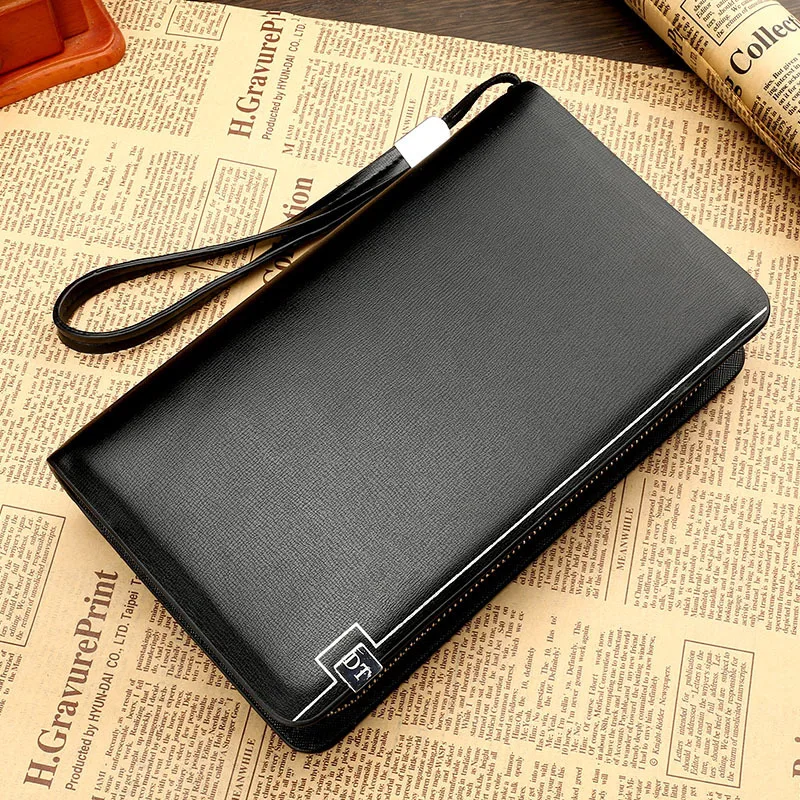 

Luxury Brand Men Clutch Bag Fashion Long Wallet Men Leather Double Zipper Business Purse Black Brown Casual Male Handy Money Bag