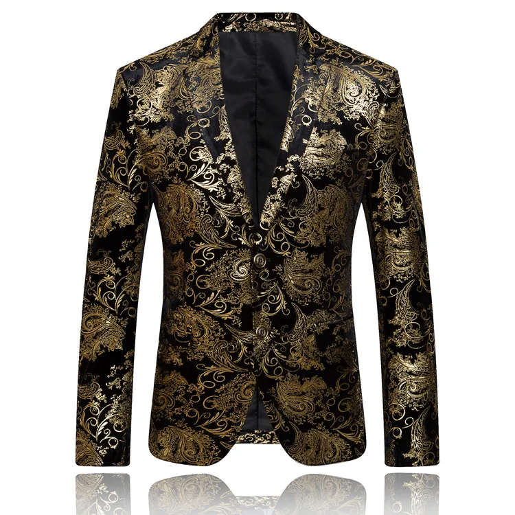 

Chinese Style Male Silver Golding Flower Suit Coat Men's Fashion Nightclub Punk Rock Band Performance Costumes Man Unique Blazer