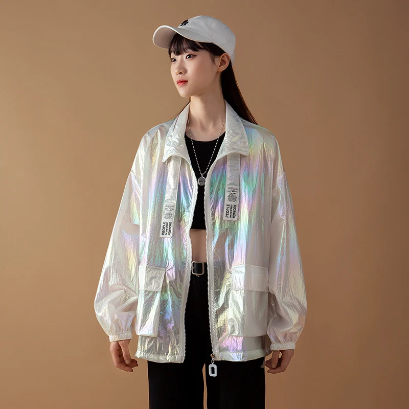 

Laser Sympony Hologram Shine Sunscreen Sunproof Bat sleeve Loosen Cool Jacket Girls Yuppie Heap Coats Patch