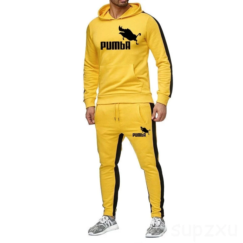 

New 2020 men's Brand Tracksuit men thermal Sweatshirts Men Sportswear Sets Pumba hoodie+Pants Sporting Suit Male chandal hombre