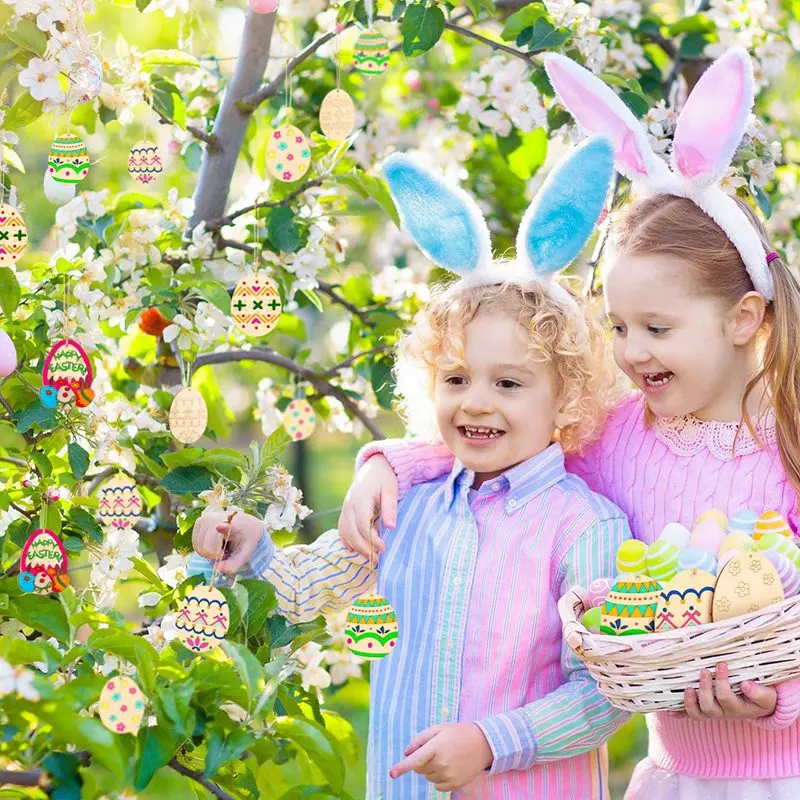 

Wooden Easter Rabbit Pendant Happy Easter Decoration For Home Bunny Easter Party Decor DIY Easter EggsHanging Wielkanoc Gifts