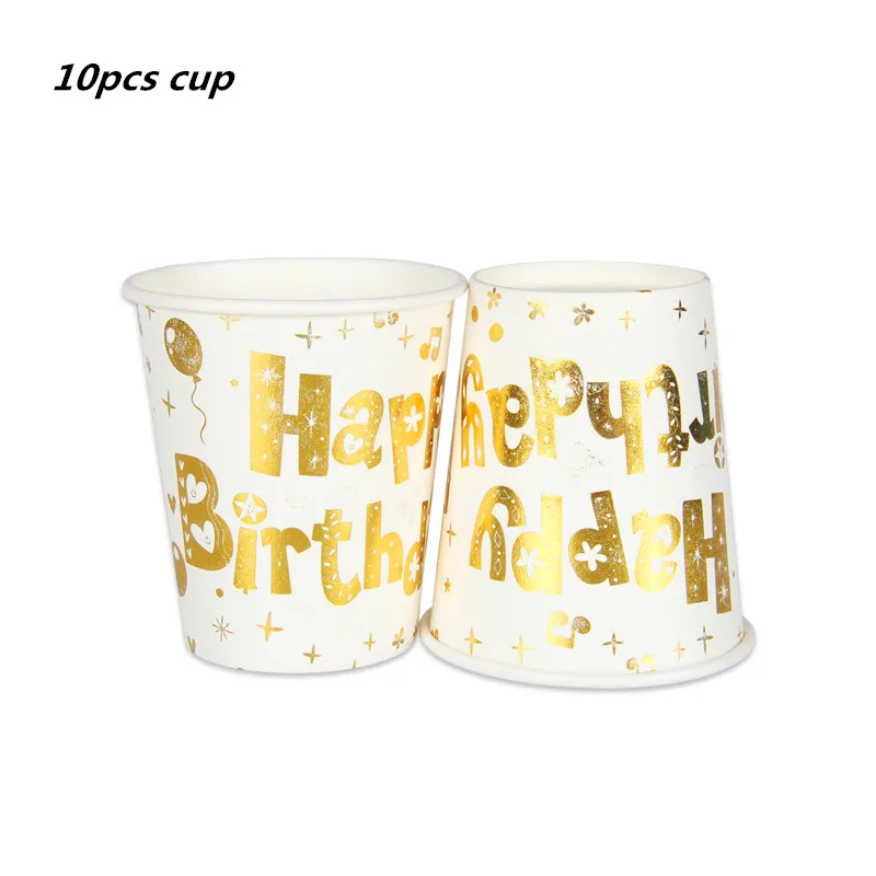10pcs cup 10 шт. золотые вечерние одноразовые столовые приборы, чашки шампанского, соломинки, 1st день рождения, вечерние принадлежности для детей - Цвет: 10pcs cup
