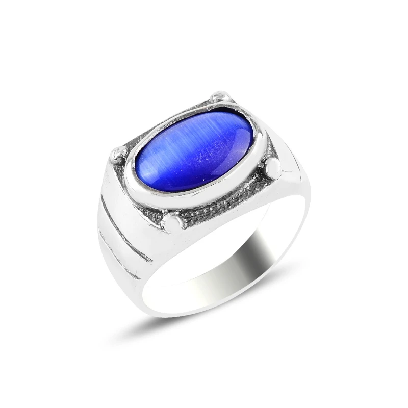 

Silverlina Silver Oval Dark Blue Cat 'S Eye Stone Oxidized Ring