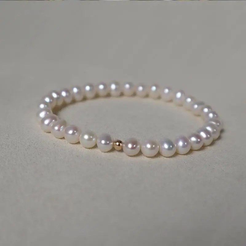 

Lily Jewelry 4-5mm Real Pearl Bracelet 925 Sterling Silver Gold color Beads Elasticity Bracelet Women Jewelry Dropshipping
