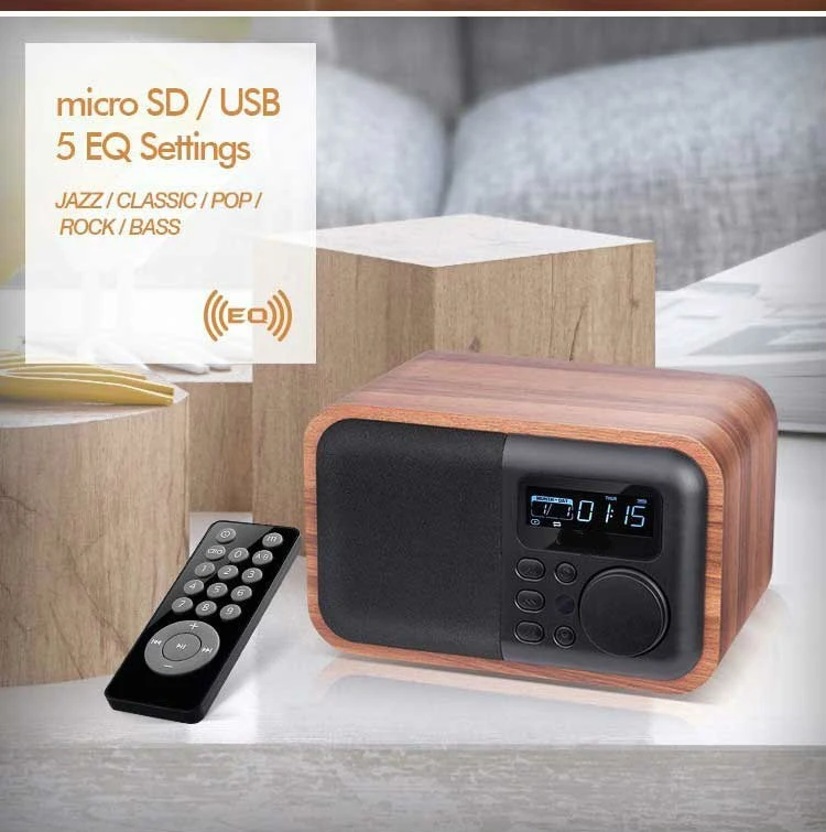 Деревянный bluetooth-динамик с дистанционным управлением с fm-радио и будильником, поддержка времени, USB TF карта, деревянный сабвуфер, динамик
