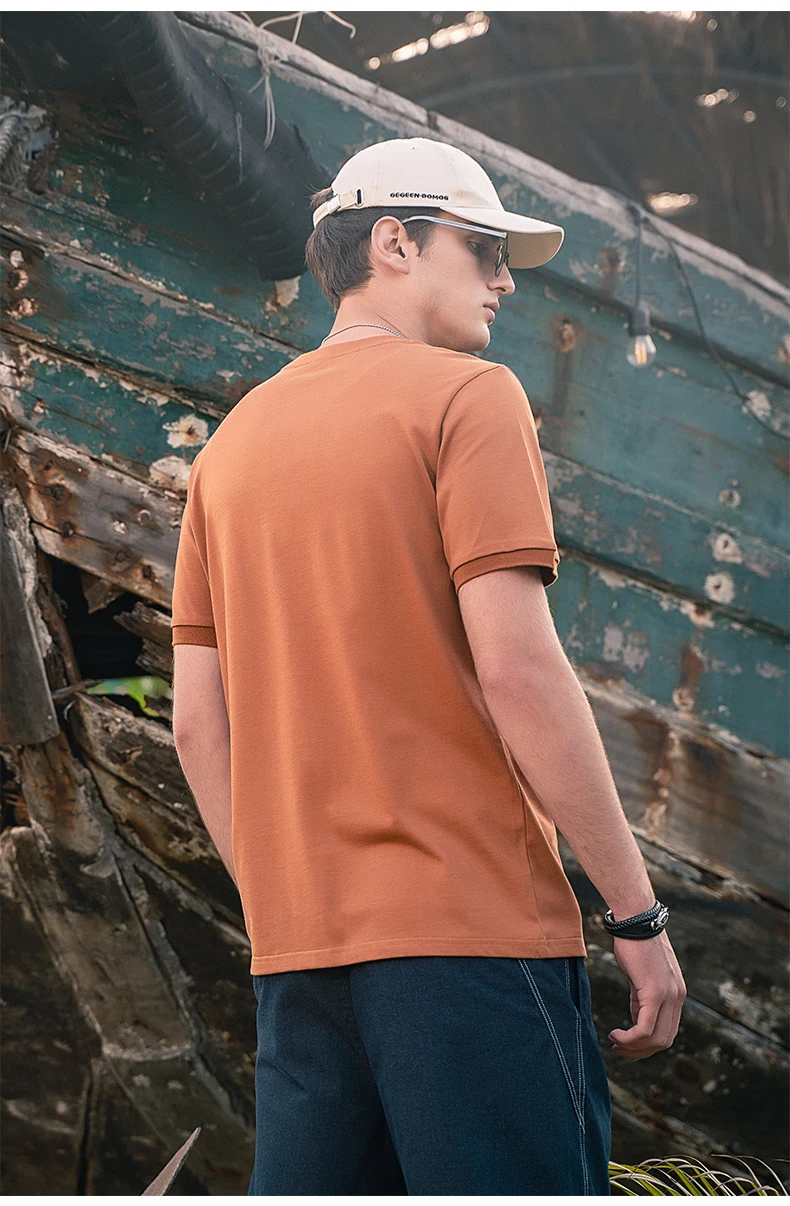 

YTX1271 Heavy cotton, simple and versatile casual short-sleeved T-shirt, creative line men's clothing
