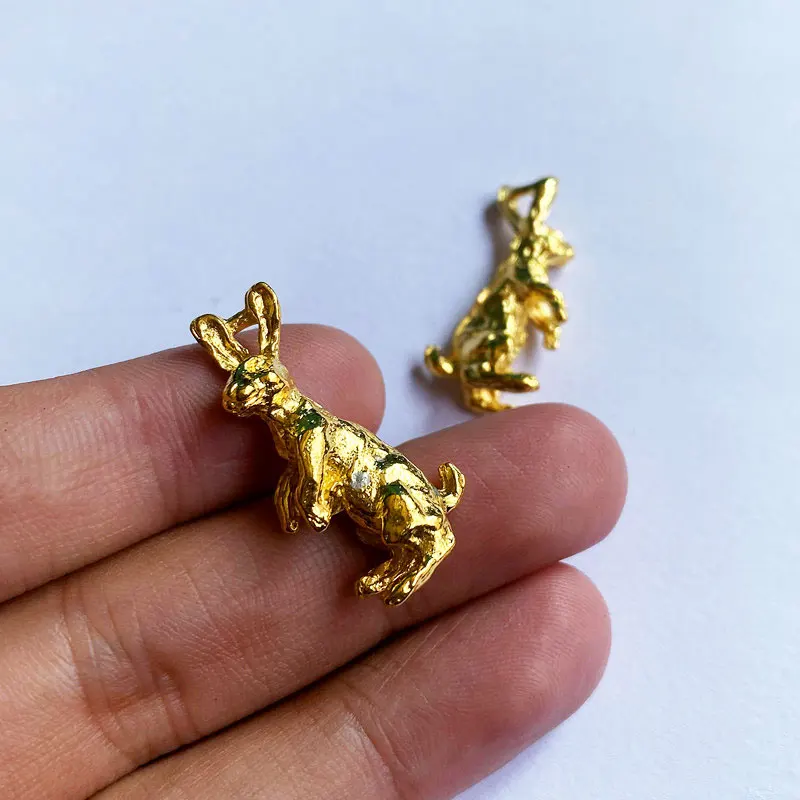 

12pcs Cute 3D Upright Rabbit Charms Gold Pendants,For Diy Women Necklace Bracelet Earring Aesthetics Accessories Jewelry Making