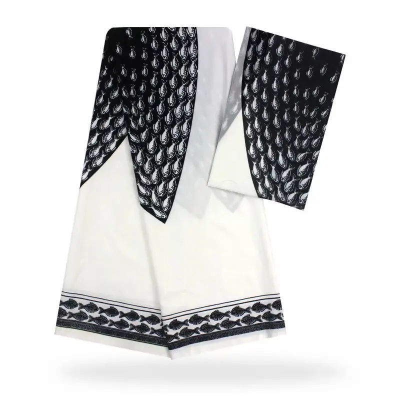 Африканская восковая шелковая ткань белый и черный шелк с цифровой печатью