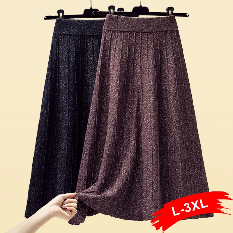 Женская длинная Плиссированная юбка свитер размера плюс модная осенне зимняя