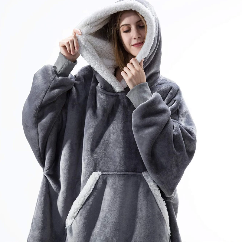 

Long Hoodies Women Sweatshirt blanket Winter Plush Fleece Hoodie Blanket With Sleeves Ladies Hooded Pullover Female Sweatshirts