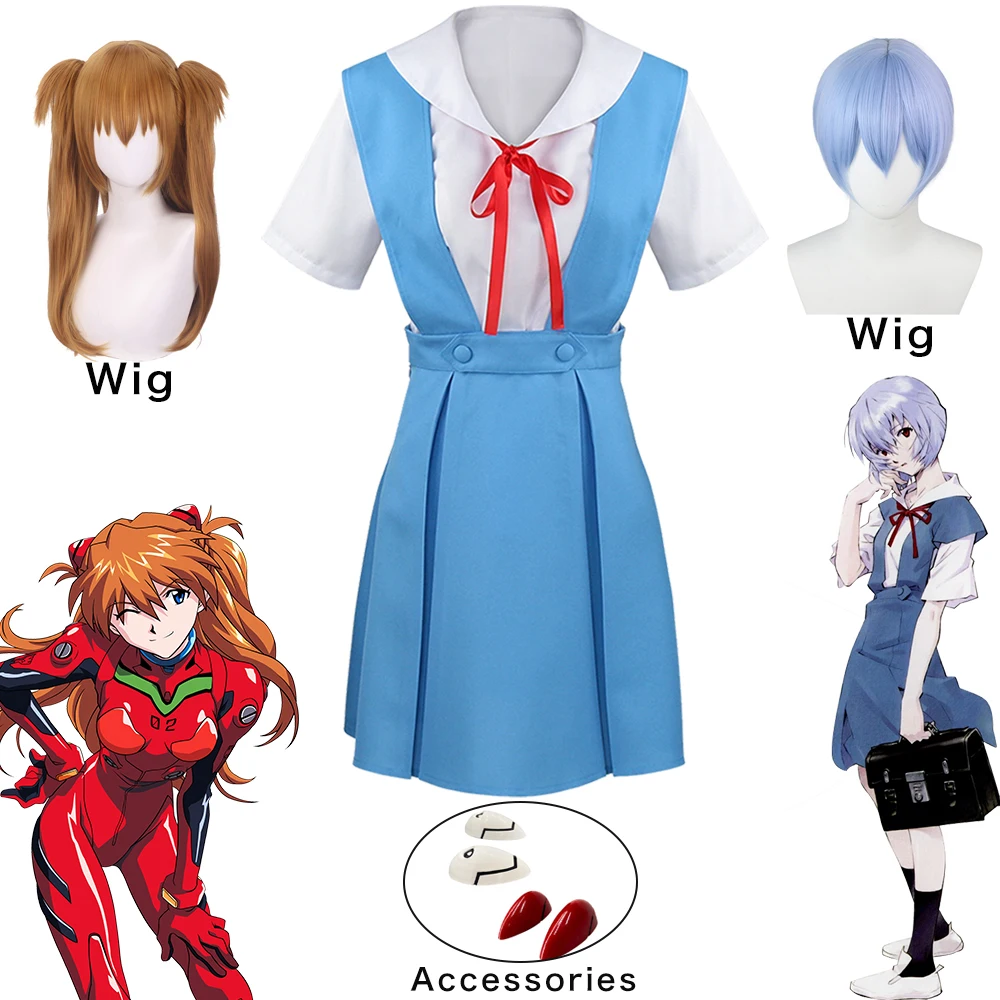 

Anime EVA Dress Asuka Langley Soryu 2 Colors Hairpin Headwear Rei Ayanami Hair Clip Long Orange Ponytail Cosplay Wigs