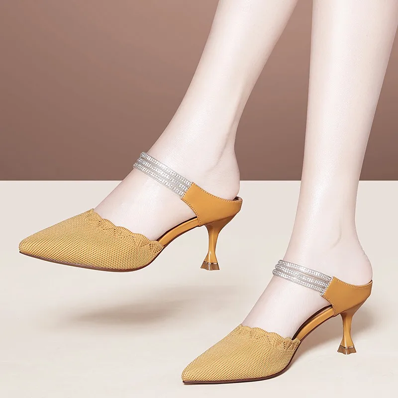 

Summer 2021 Women's Sandals Pointed Elegant High Heels Pumps Ladies Woman Slingbacks Sandals Solid Color Sweet Hida Breathable