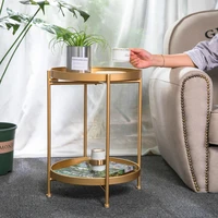 nordic simple iron double layer small tea table corners round coffee table lving room mini sofa side table