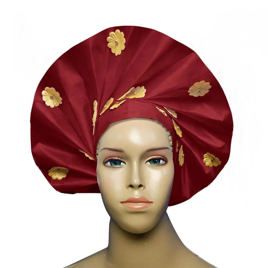 wine Африканская sego головной убор новая чалма aso oke gele модные африканские головные уборы - Цвет: wine
