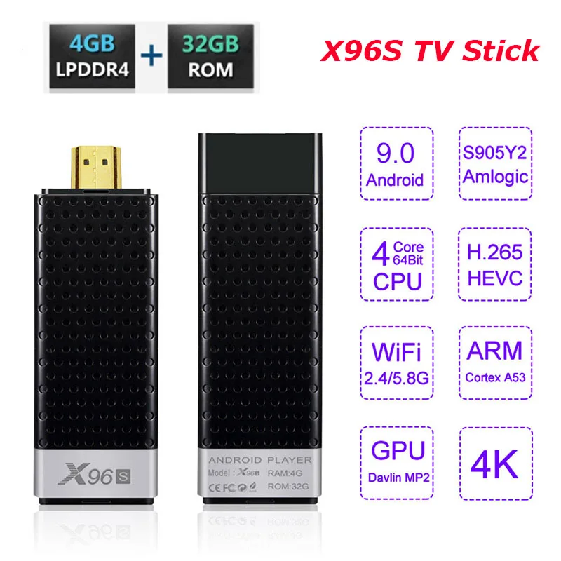 

Приставка Смарт-ТВ Amlogic S905Y2, Android 9,0, 4 + 32 ГБ, 2,4 ГГц