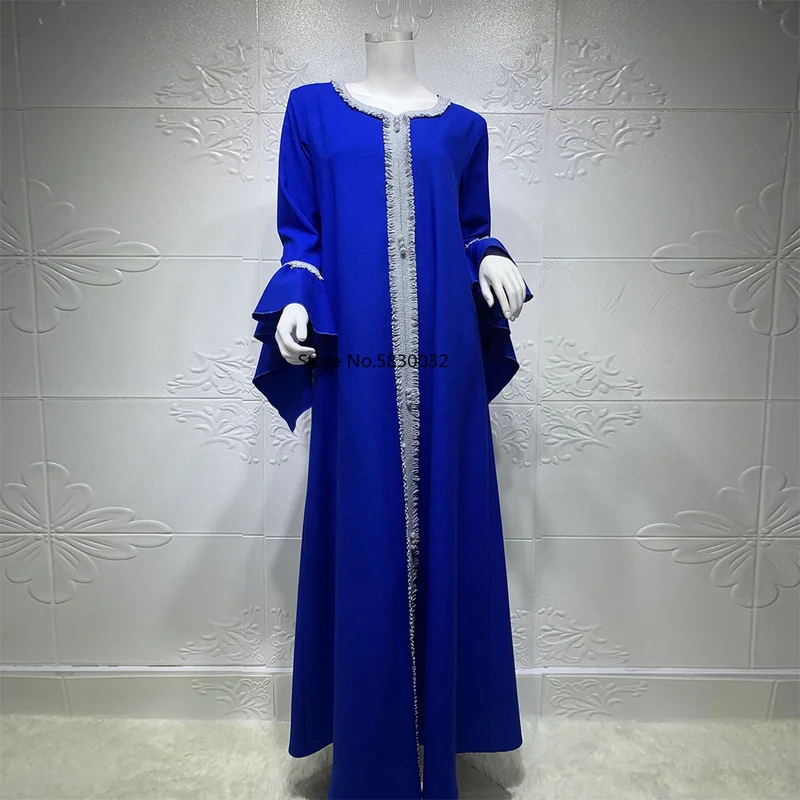 Muslim Women  Maxi Dress Jalabiya Dubai Abaya Long Sleeve  Golden Ribbon Islamic  Clothing Robe Kaftan Moroccan  Turkey Fashion