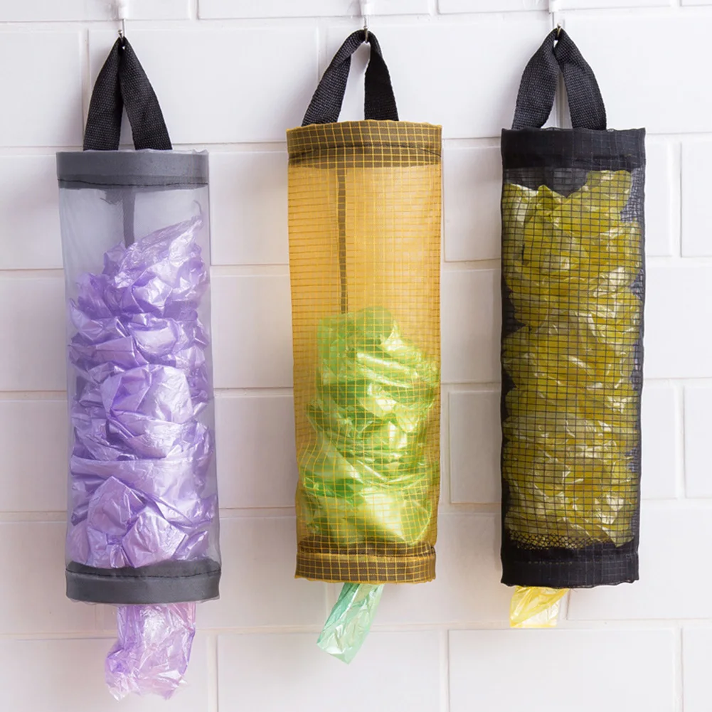 

Reusable Home Grocery Bag Holder Wall Mount Nylon Bag Holding Hanging Storage Trash Garbage Bags Kitchen Rubbish Organizer