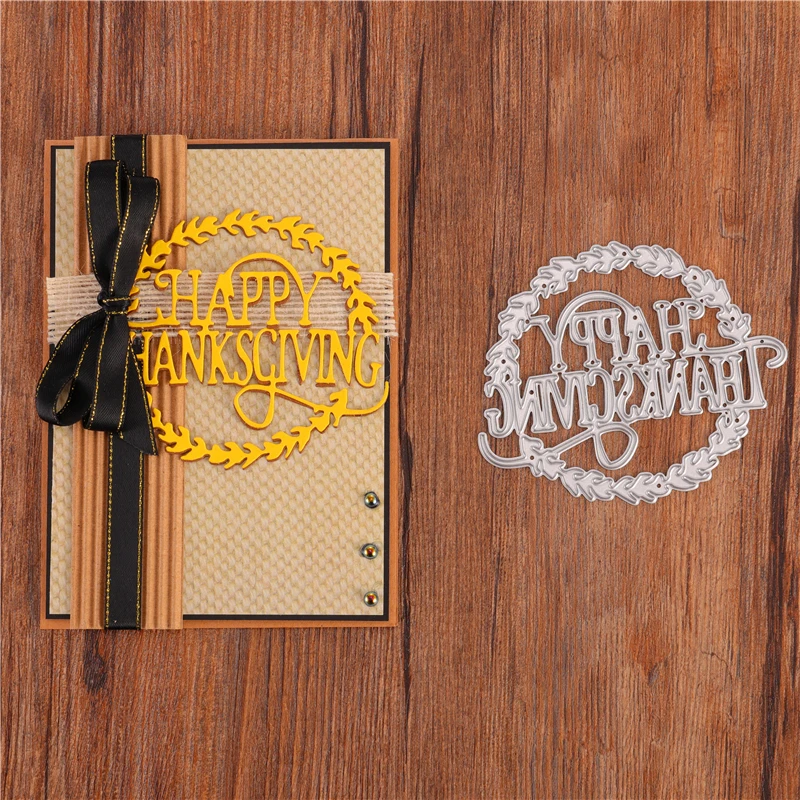 

YaMinSanNiO Happy Thanksgiving Cutting Dies Scrapbooking Die Cuts Circle Blade Punch Stencils Celebrate Craft Stencil Templates