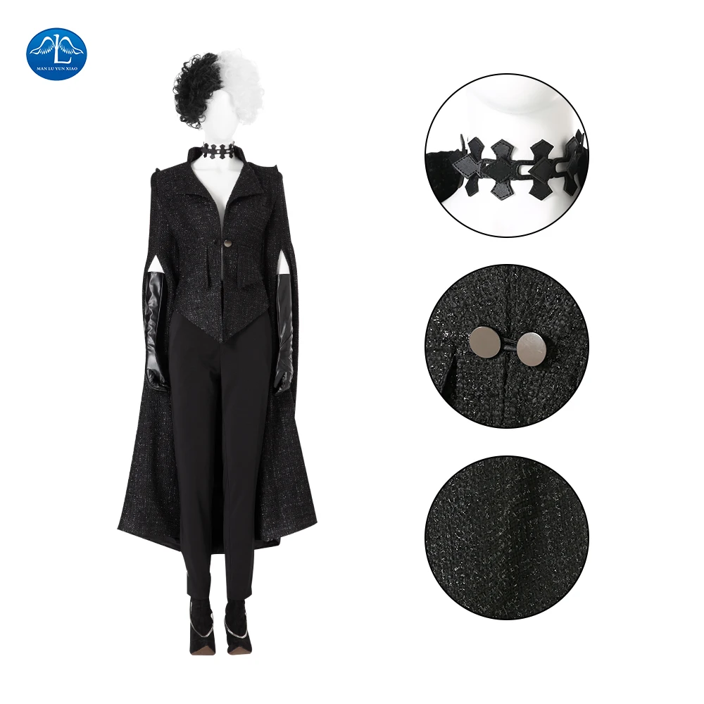 Cosplay Coat ошейник с камнем Черная форма женские длинные расклешенные рукава платья