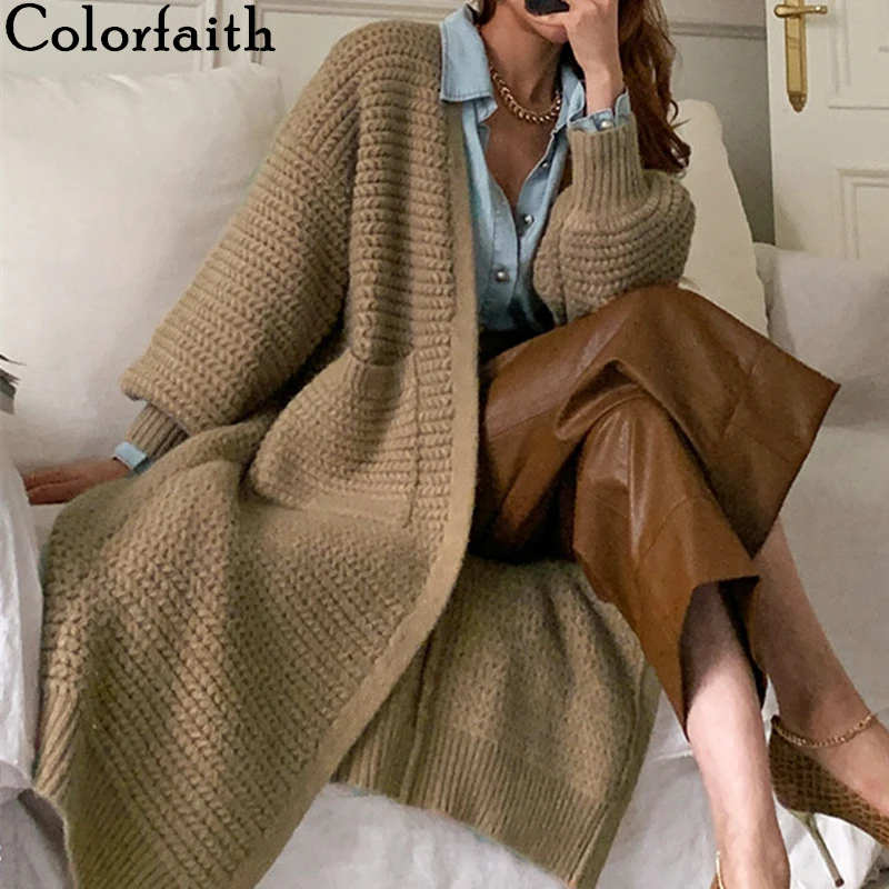 Colorfaith/Новинка 2021 года Женские свитера Сезон осень-зима Модные элегантные длинные