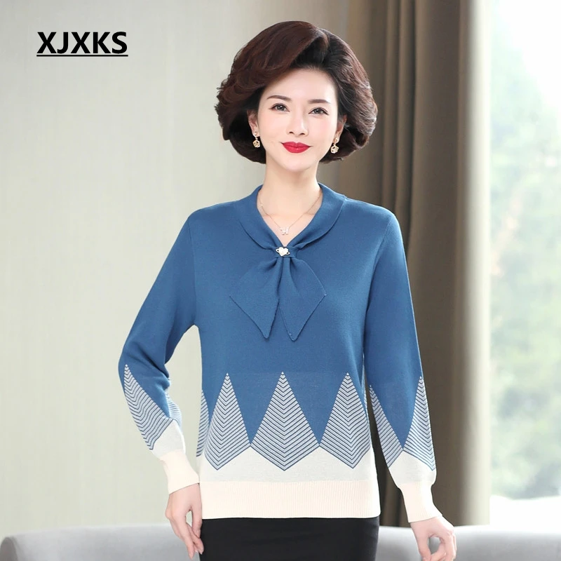 Вязаный женский свитер XJXKS верхняя одежда пуловер высокого качества с длинным
