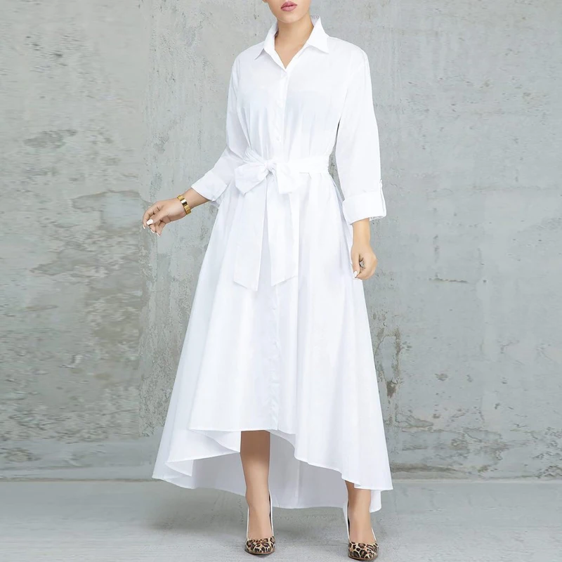 Женское платье-рубашка FOLOBE белое/темно-синее/бордовое длинное платье с отложным