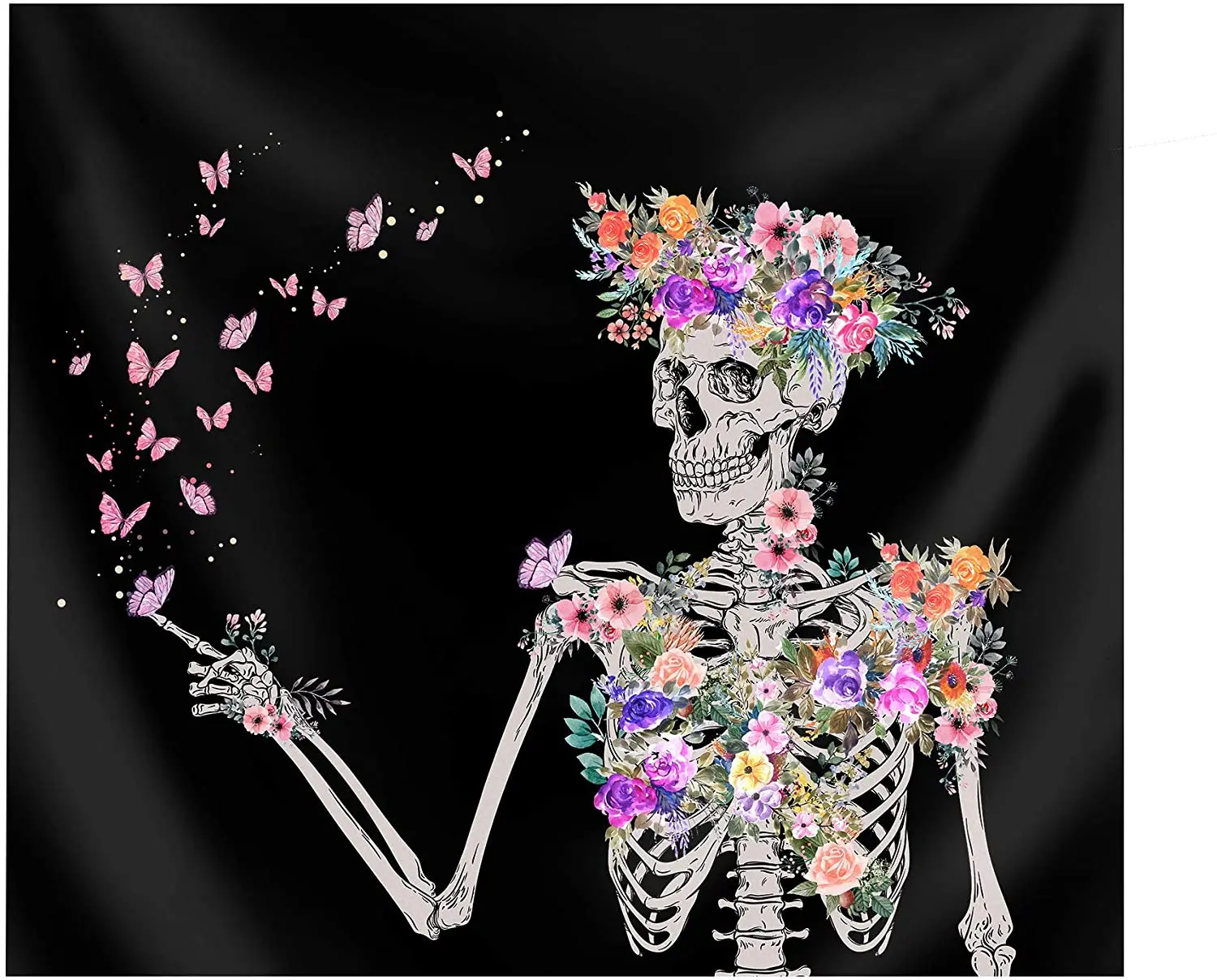 

Skull Tapestry Floral Skull Butterfly Wall Hanging Tapestry Skeleton Psychedelic Hippie Art Decor for Bedroom Living Room Dorm