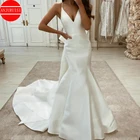 Женское атласное платье-Русалка It's yiiya, черное свадебное платье на бретельках-спагетти с V-образным вырезом и бантом на спине на лето 2022