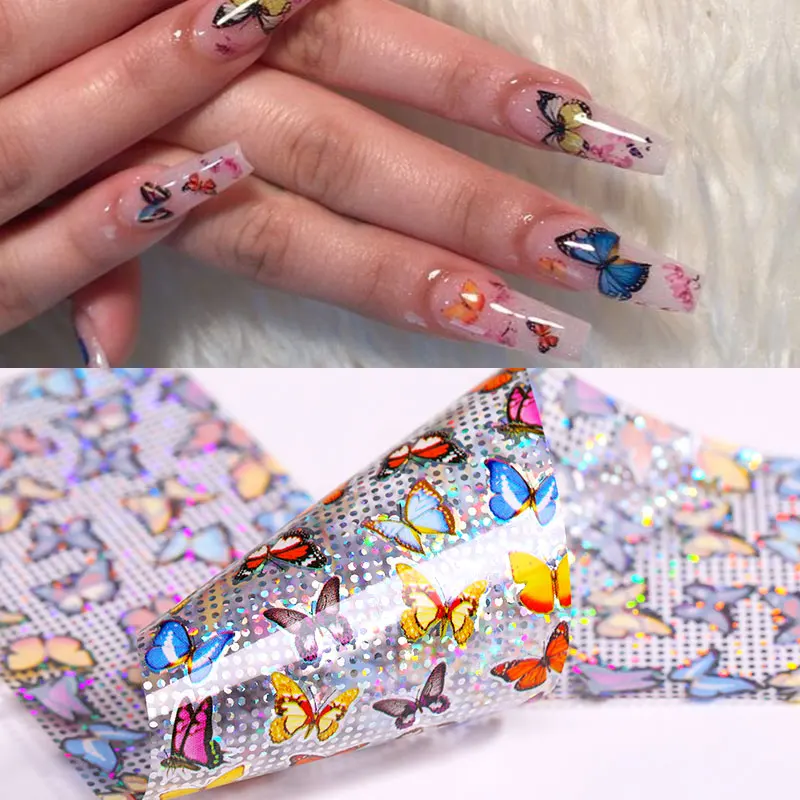 Бабочки цветы наклейки на ногти фольга переноса летние Слайдеры для маникюра