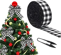 metable white and black plaid burlap ribbon christmas wired wrapping for christmas crafts decoration floral bows craft