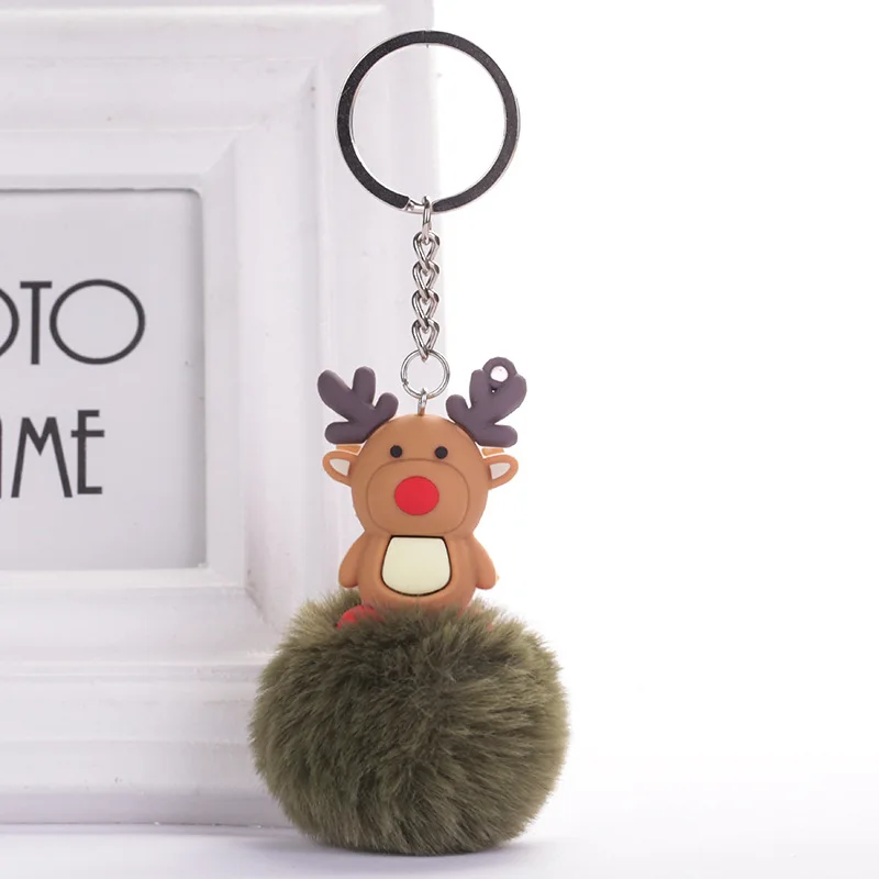Deer Army Green Симпатичные ПВХ силиконовые Санта Клаус Снеговик Олень Брелоки держатель ключей рождественские подарки женские аксессуары для машины, сумки кольцо для ключей - Цвет: Deer Army Green