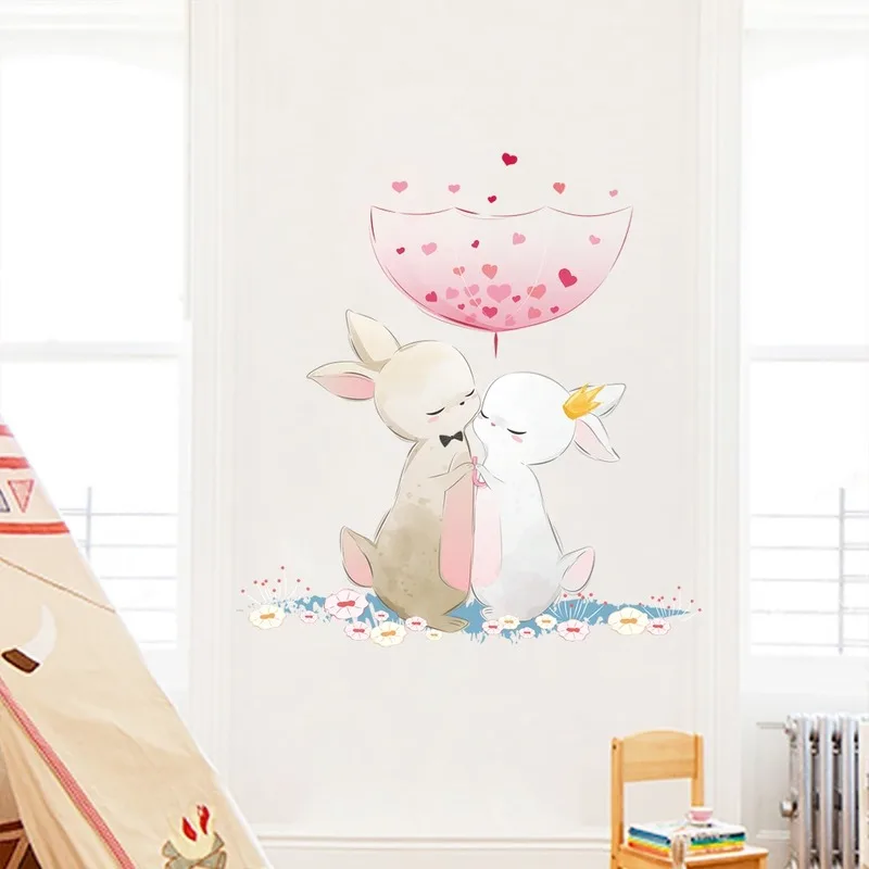 

Cute Rabbit Wall Stickers for Kids Room Cartoon Bunny Baby Nursery Wall Decals Pink Girl Room Home Decoration
