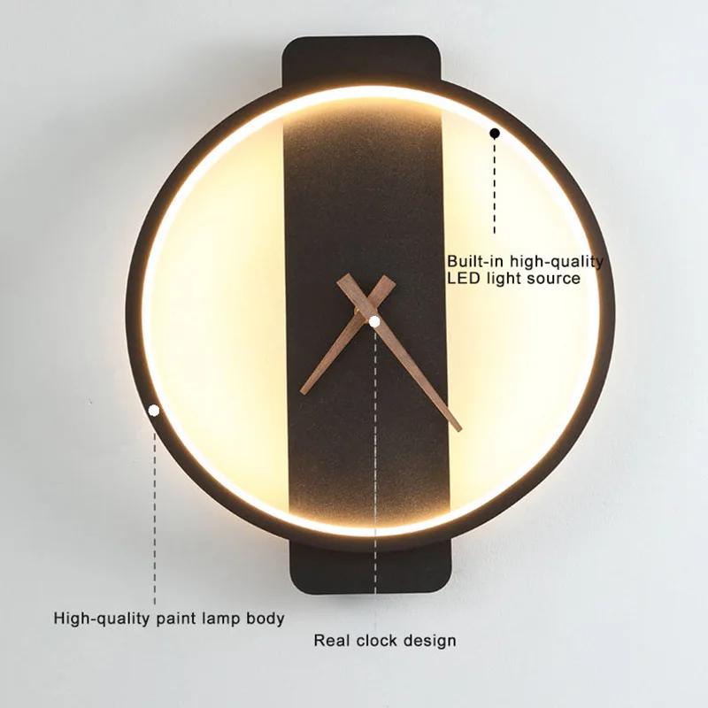 

LED Wall Lamp With Clock Nordic Luxury Simple and Modern For Hotel Bedside Living Room Square/round Light Fixture