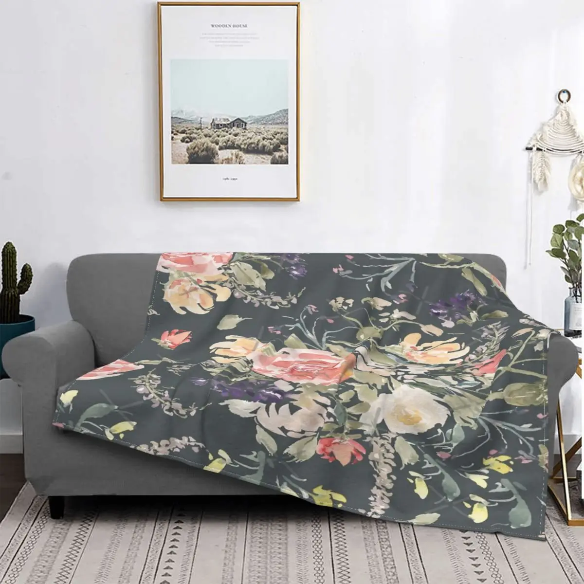 

Vintage Boho Florals-Manta oscura, colcha para cama a cuadros, manta a cuadros, mantas para camas