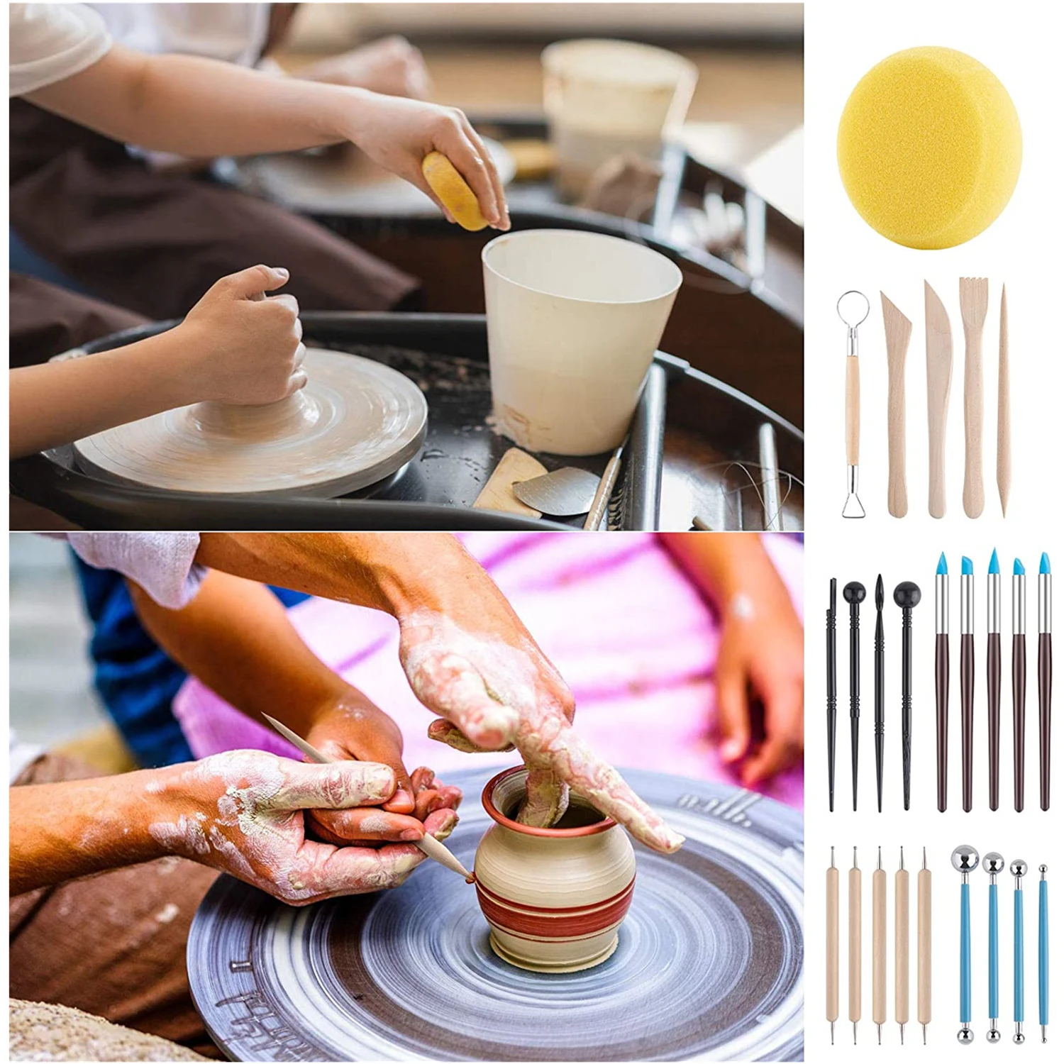 

25pcs Pottery Tools Polymer Modeling Clay Sculpting Set Ball Stylus Dotting Tool Rock Painting Kit for Ceramic Sculpture Craft