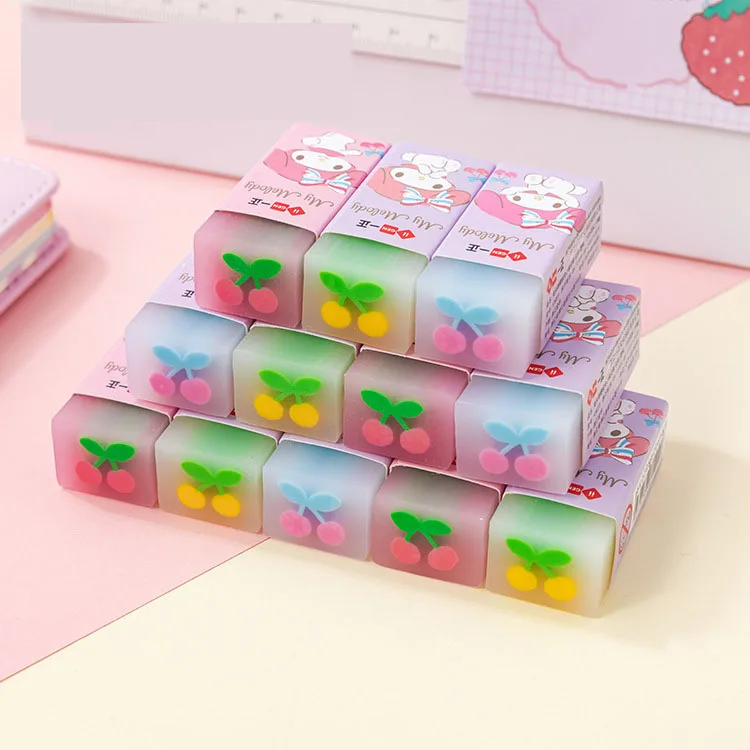 

36 pcs/lot Pink Rabbit Cherry Slice Eraser Cute Writing Drawing Rubber Pencil Erasers Stationery For Kids Gifts school suppies