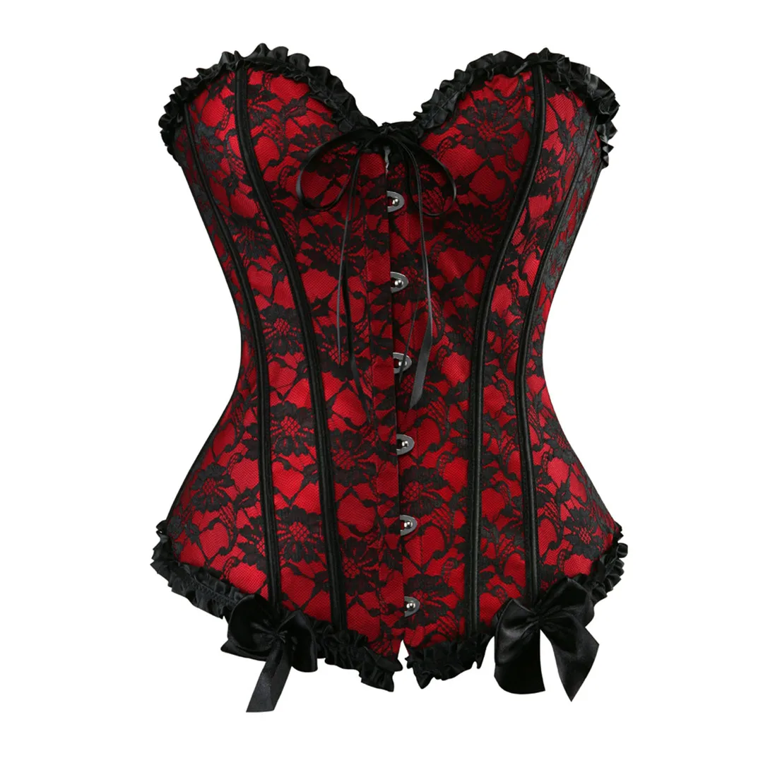 

Sexy Women Lace Bustier Top Boned Overbust Corset Waist Trainer Brocade Floral Corset Female Slimming Clothing Plus Size S-6XL