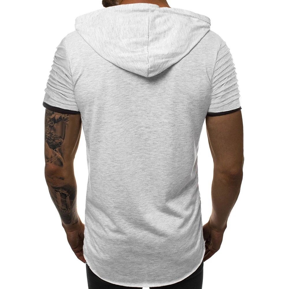 

2020 summer Men Short Sleeve Ripped Irregular Hem Slim Blouse T-shirt Fitness Hoodie men clothing